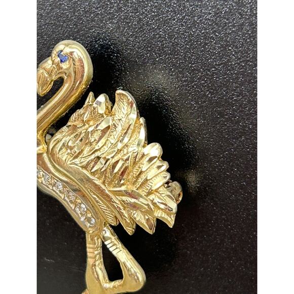 Vintage 14K Gold Flamingo Brooch Pendant Diamond Sapphire BIRD Estate Pin 3.33g - Picture 4 of 15